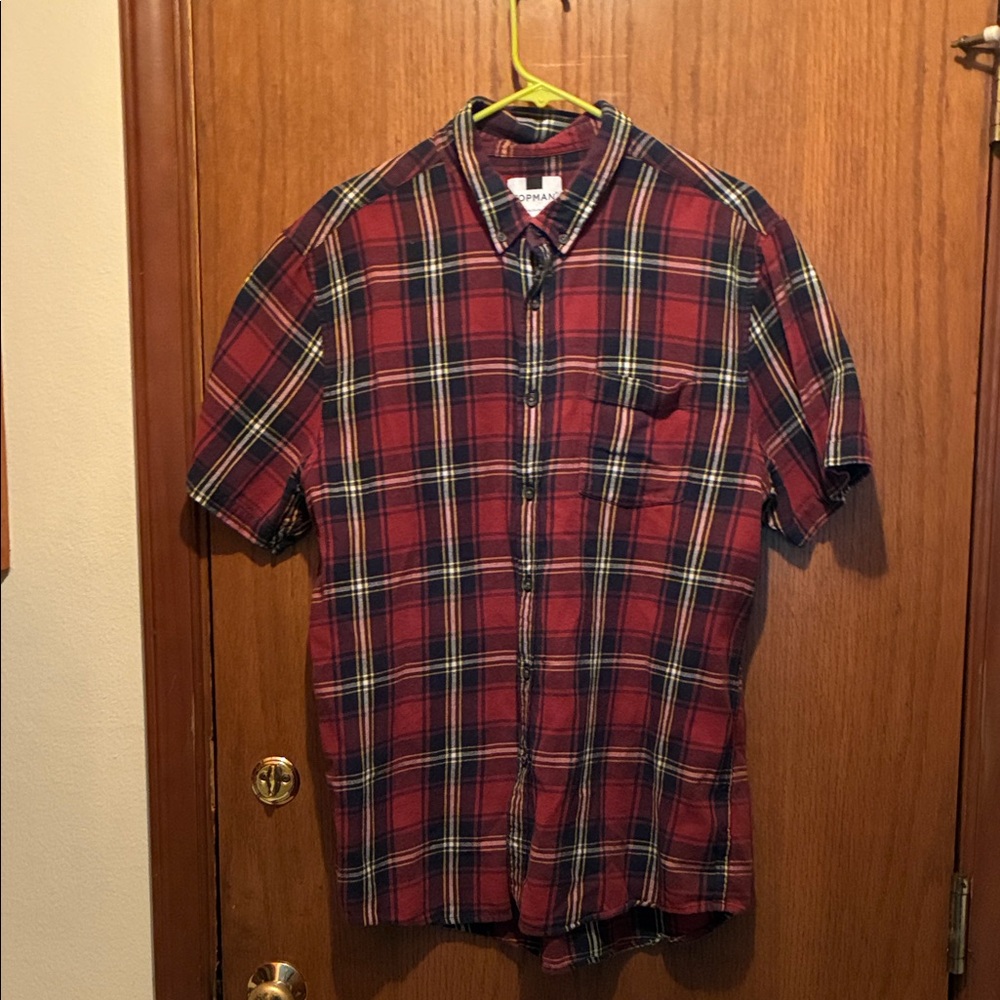Topman Red and Black Checkered Button-Down Shirt